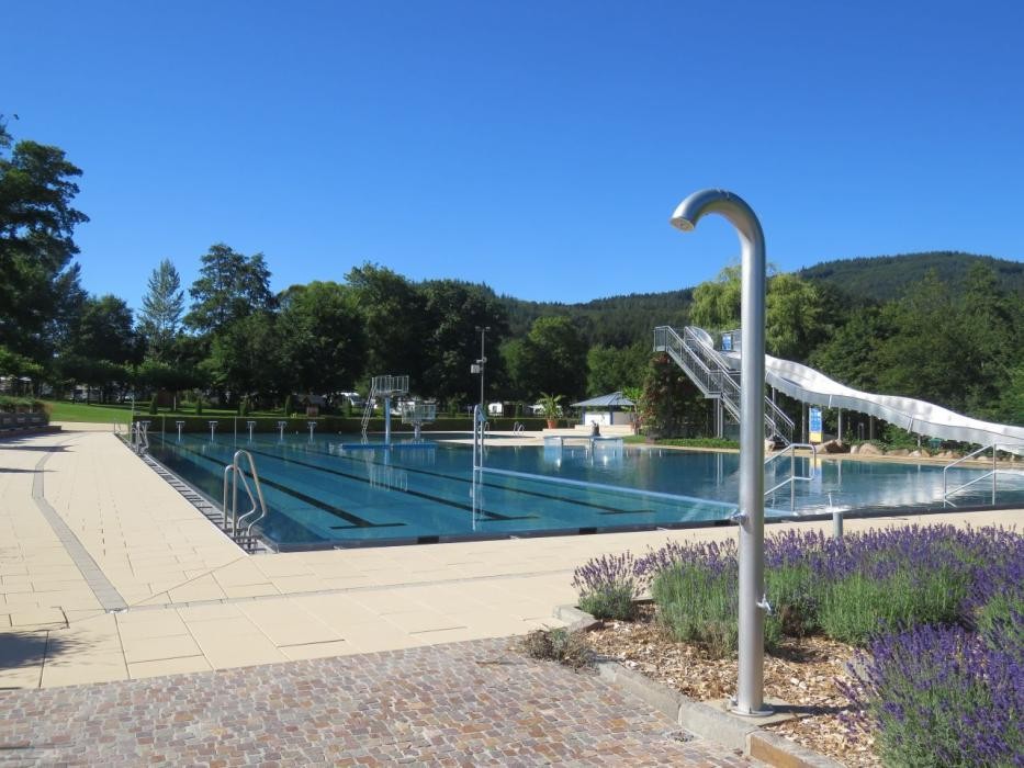 Familienbad Seelbach mit Bepflanzung, Becken und Rutsche
