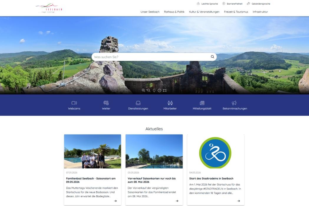 Screenshot der Startseite des neuen Internetauftritts seelbach-online