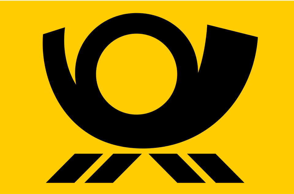 Logo der Deutschen Post schwarzes Horn auf gelbem Grund